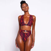High Waist Snake-Print Triangle Thong Brazilian Two Piece Bikini Swimsuit